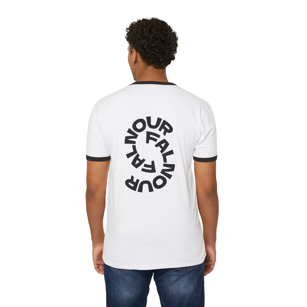 Ringer T-Shirt — Circular "Our Fall, Our" Graphic Back Print