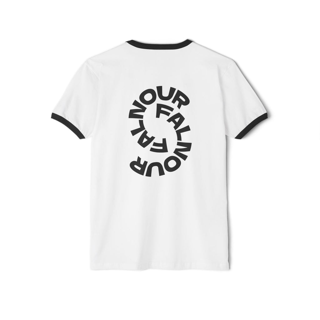 Ringer T-Shirt — Circular "Our Fall, Our" Graphic Back Print